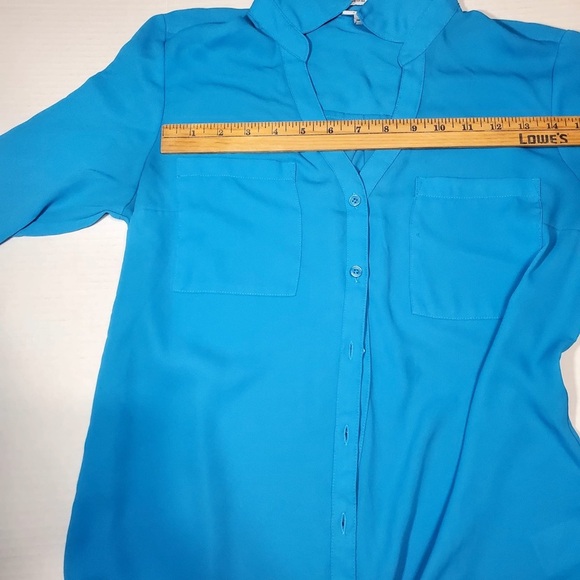 EXPRESS Blouse “The Portofino Shirt” Blue Women’s Size M Button Up - Picture 13 of 14
